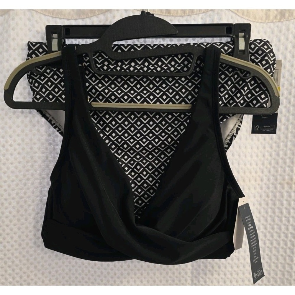 NEW Aqua Couture Womens Swim Bikini TOP & BOTTOM SET Black White Size M